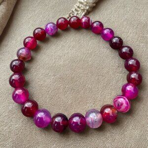 Rose Pink Agate Beaded Stretch Bracelet 8MM | Crystal Healing Jewelry
